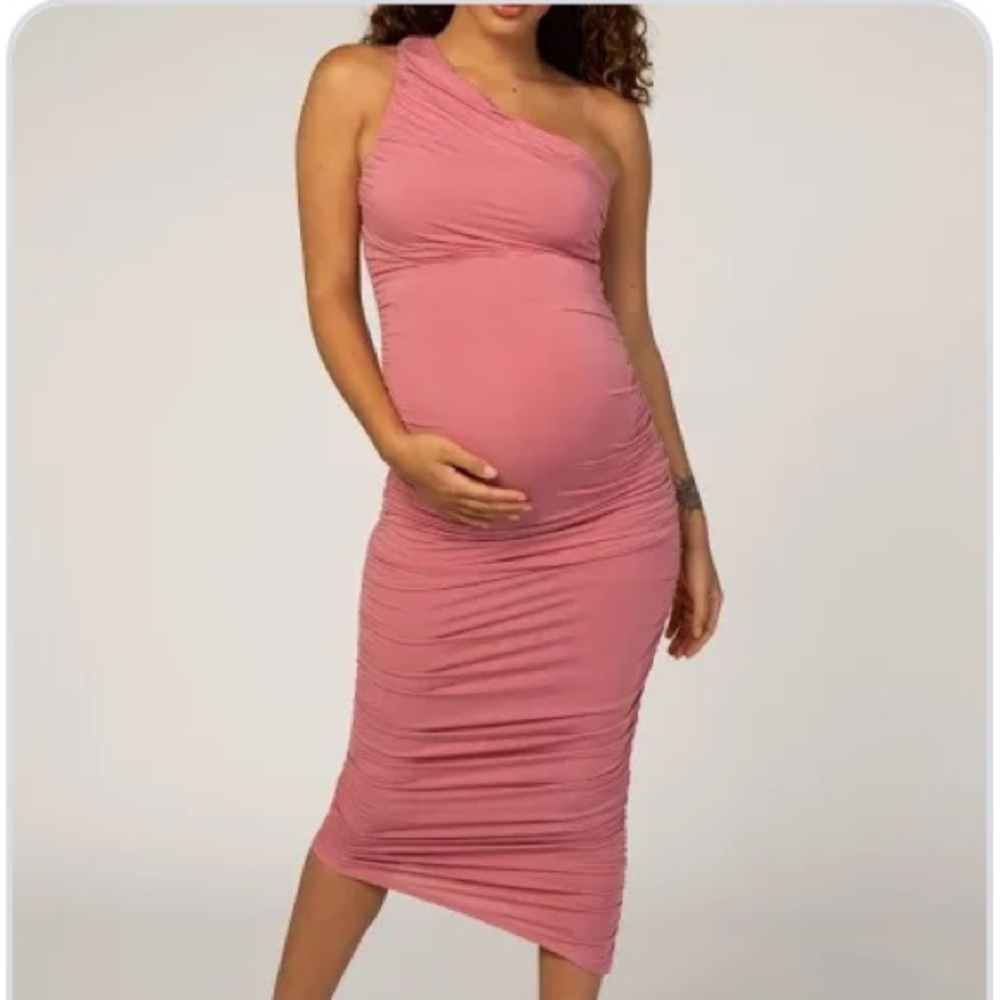 PinkBlush Mauve Ruched One Shoulder Maternity Dress